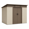 Abri de jardin 213 x 127 x 185 cm en acier beige et marron avec portes doubles