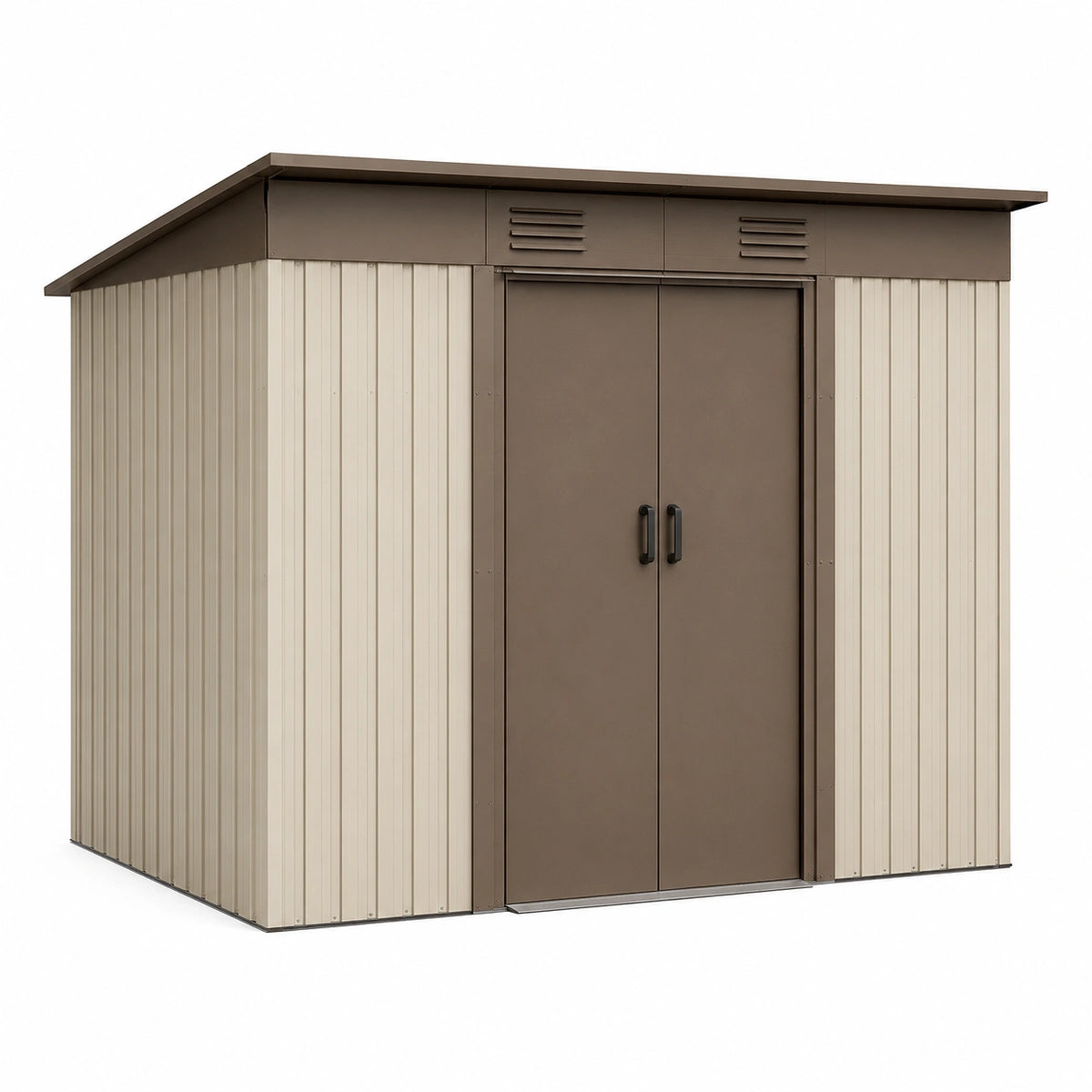 Abri de jardin 213 x 127 x 185 cm en acier beige et marron avec portes doubles