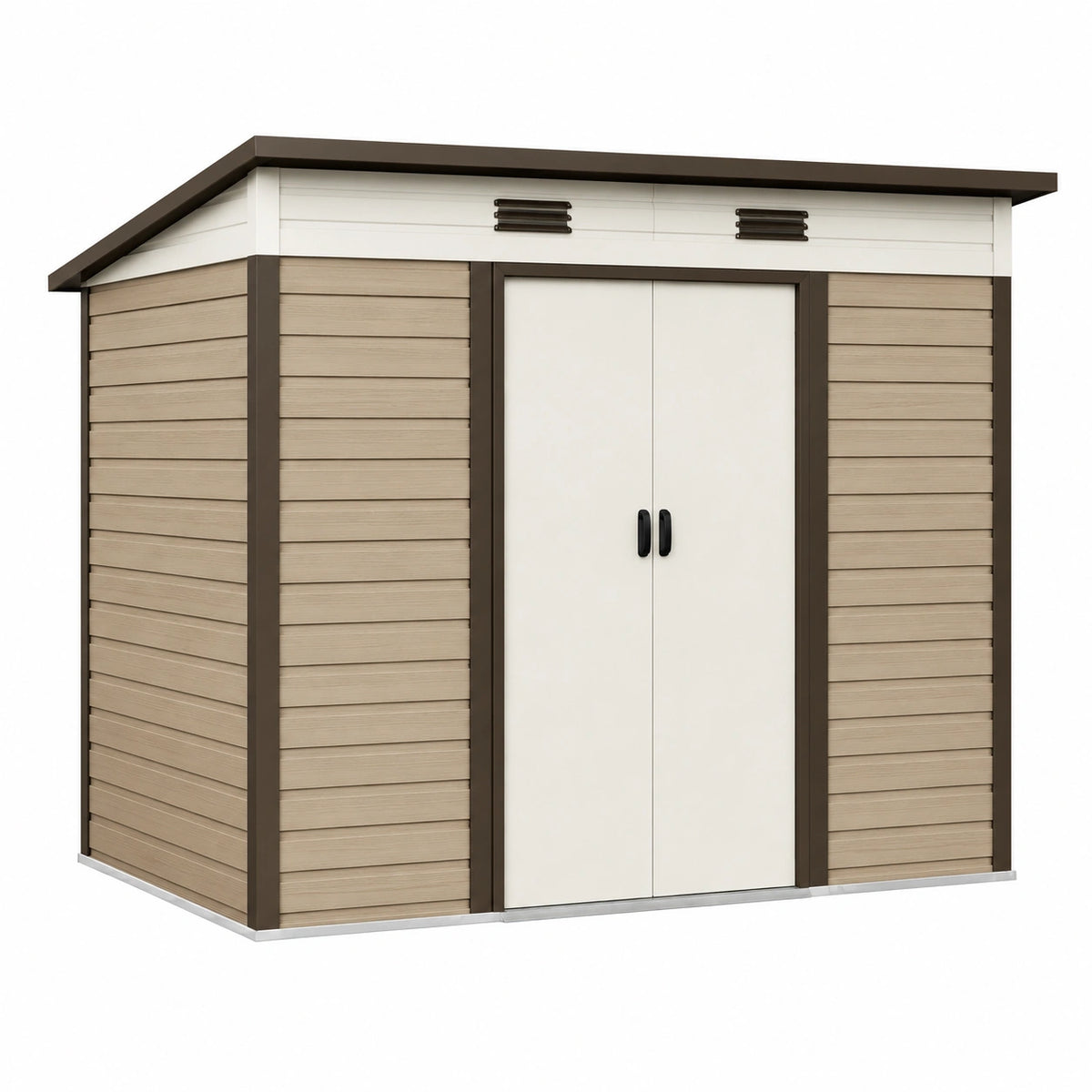 Abri de jardin 191 x 111 x 198 cm en résine beige et brun à double porte