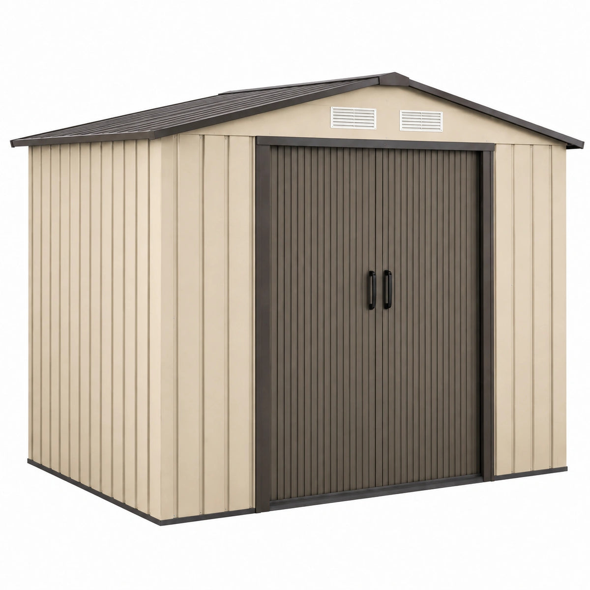 Abri de jardin 213 x 127 x 185 cm en métal beige et anthracite à portes coulissantes