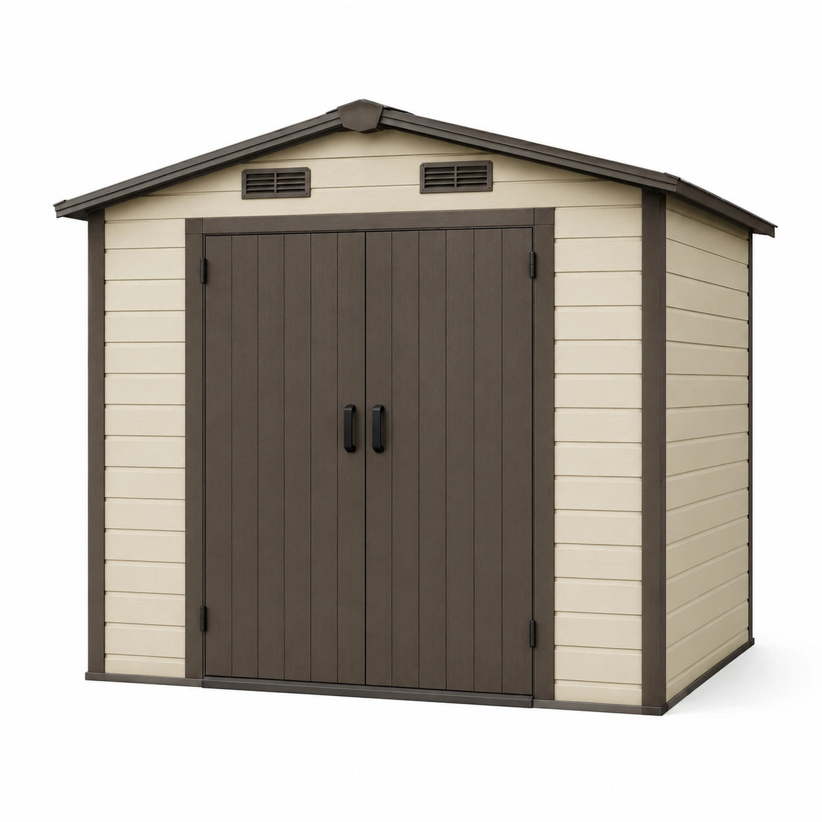 Abri de jardin 190 x 126 x 221 cm en résine beige marron à double porte pour rangement extérieur