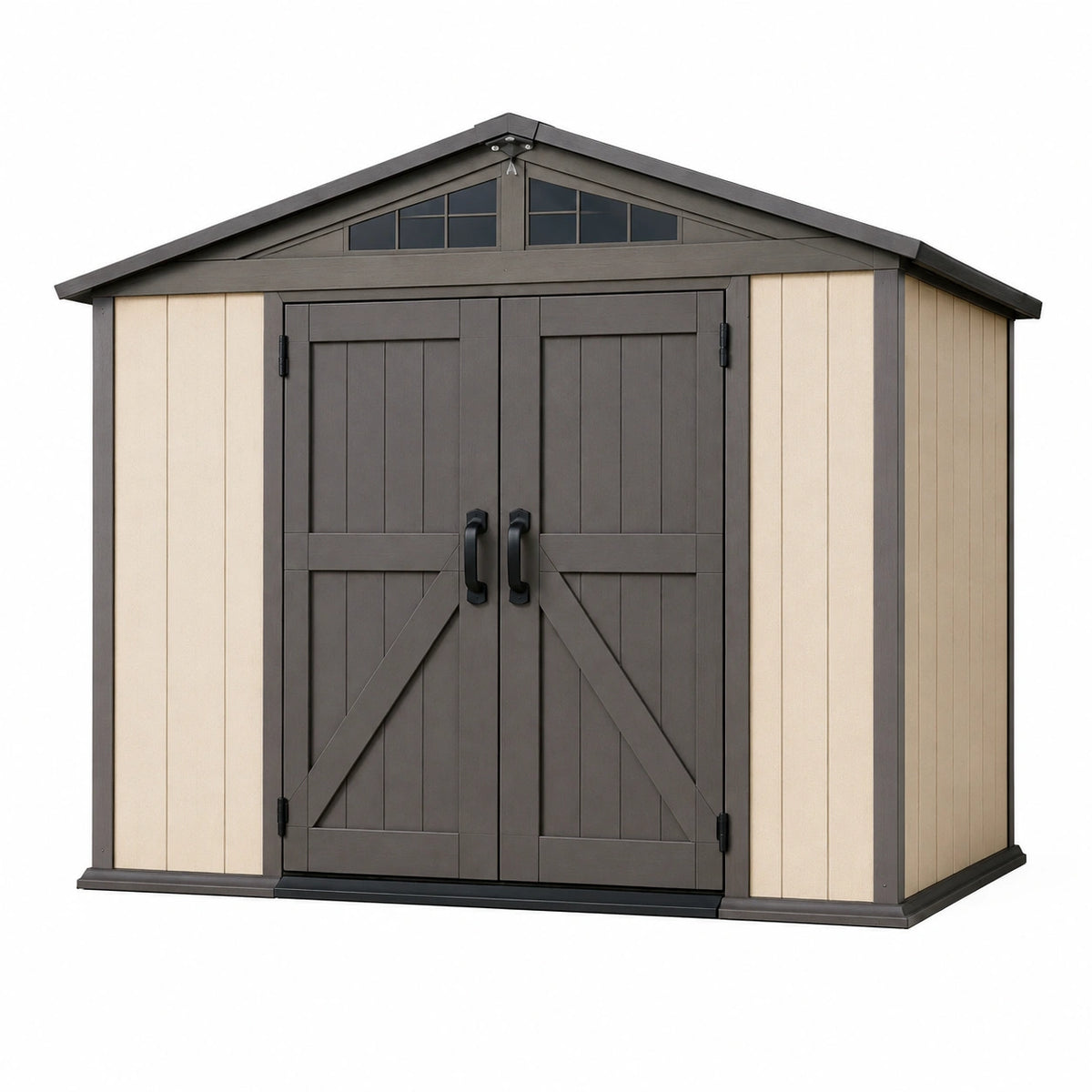 Abri de jardin 191 x 122 x 183 cm en résine beige et anthracite à double porte