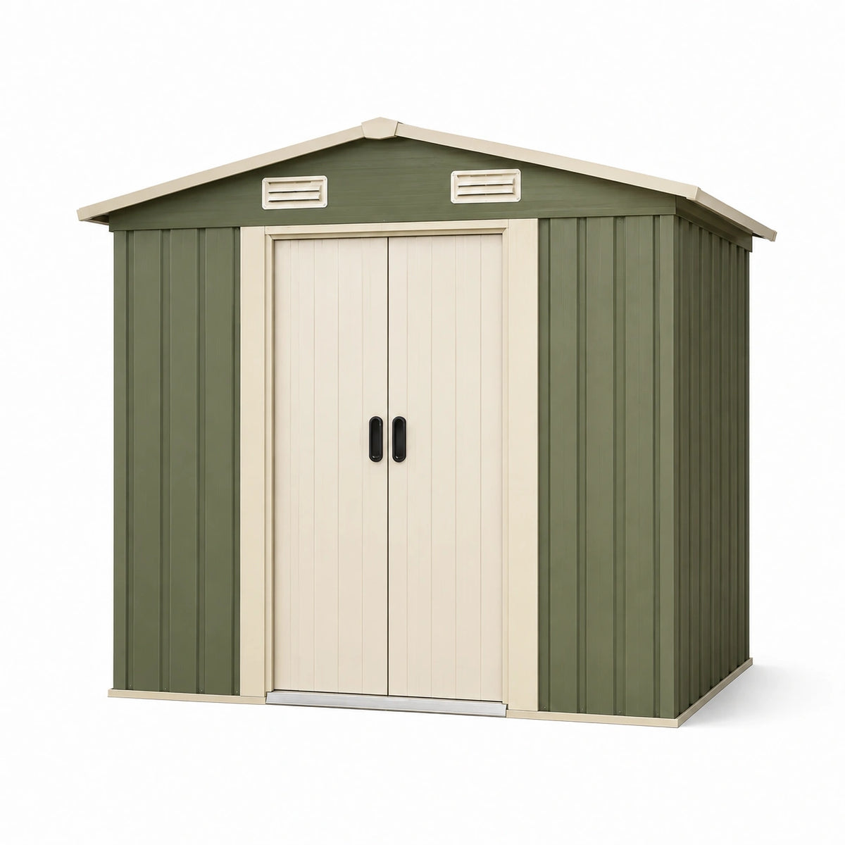 Abri de jardin 185 x 115 x 180 cm en plastique vert kaki et beige à double porte