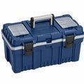 Boîte à outils 60 x 30 x 32 cm en plastique bleu avec compartiments et poignée de transport