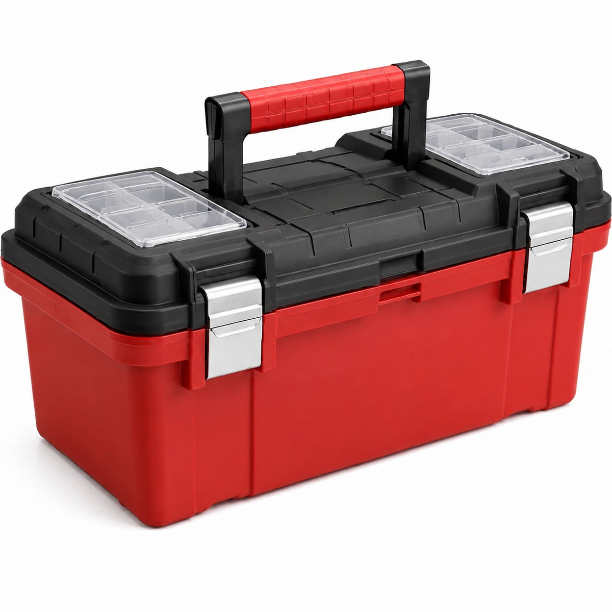 Boîte à outils 50 cm en plastique rouge et noir avec organiseurs et poignée de transport