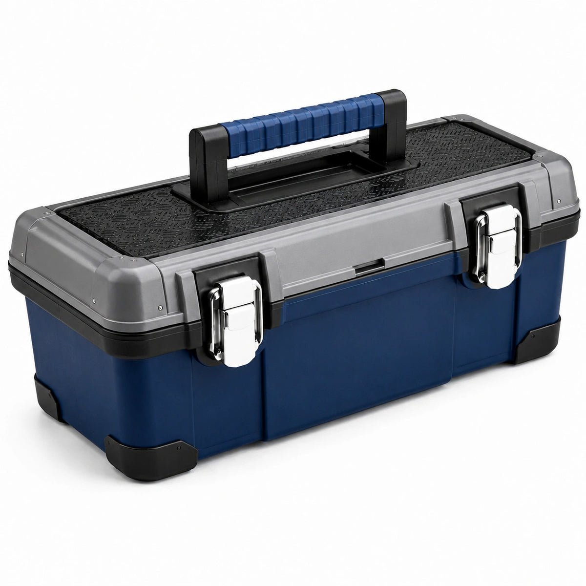 Boîte à outils 50 cm en plastique bleu gris pour rangement avec poignée