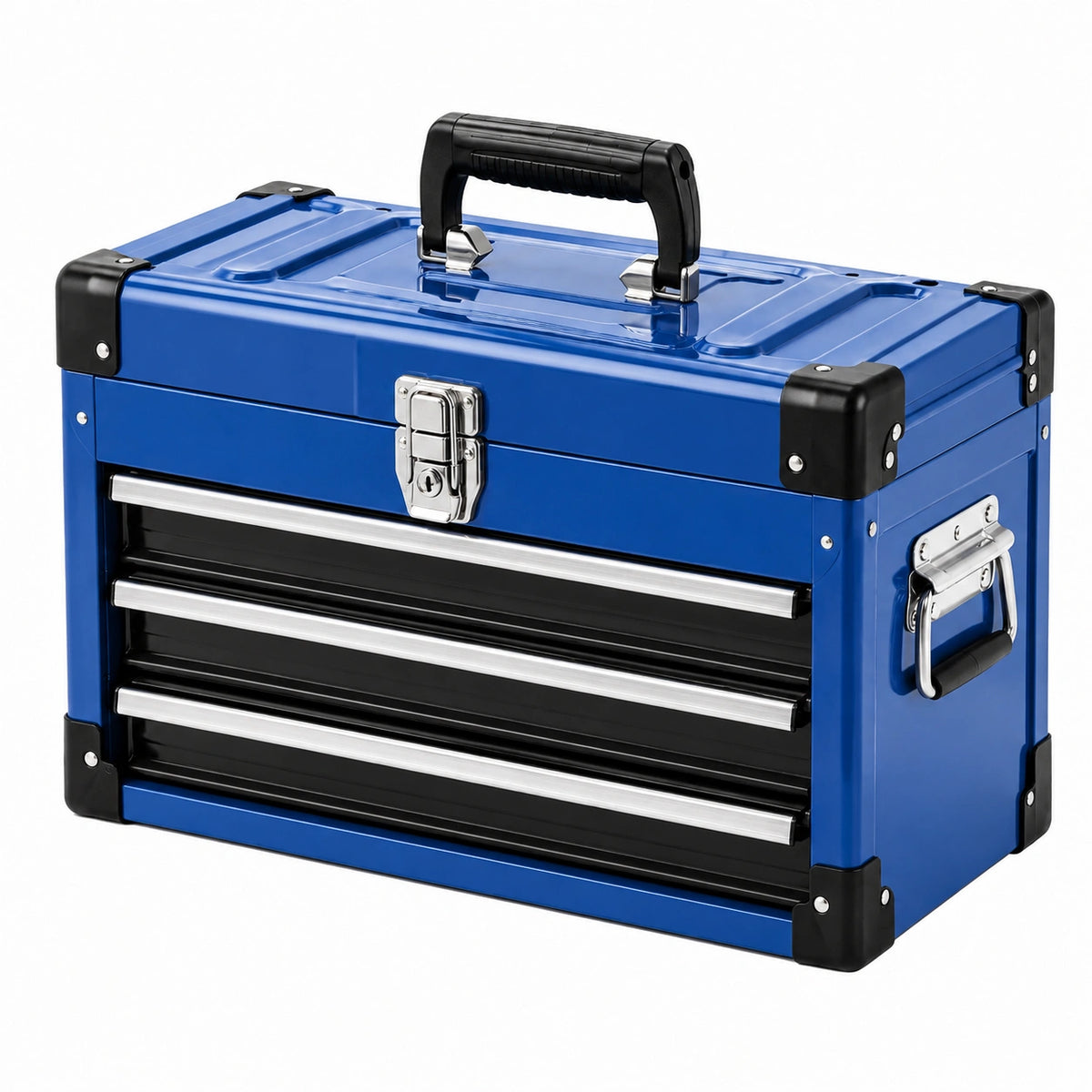 Coffre à outils 50 x 25 x 30 cm en acier bleu à 3 tiroirs portable
