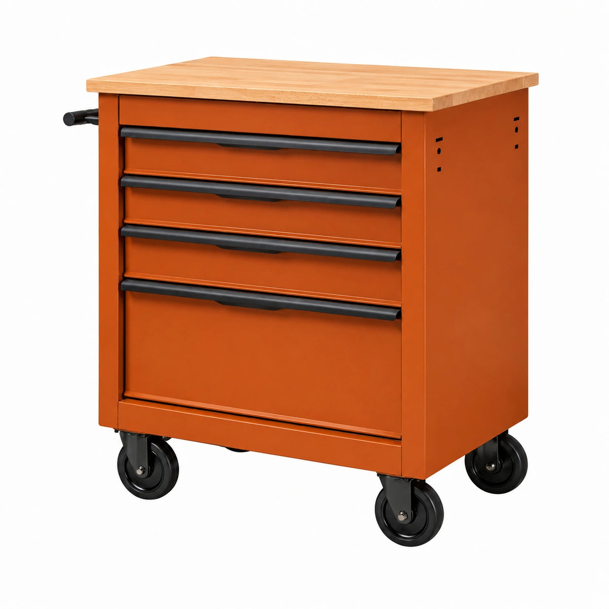 Servante d'atelier 76 x 46 x 90 cm en acier orange avec plateau en bois et 4 tiroirs