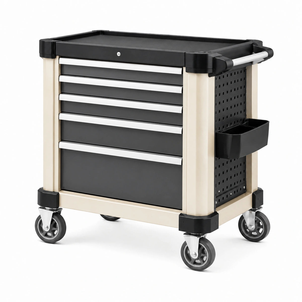 Chariot à outils 86 x 46 x 96 cm acier noir beige mobile à 6 tiroirs