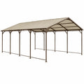 Abri voiture double 600 x 300 x 270 cm en acier brun avec toit ondulé translucide - protection extérieure