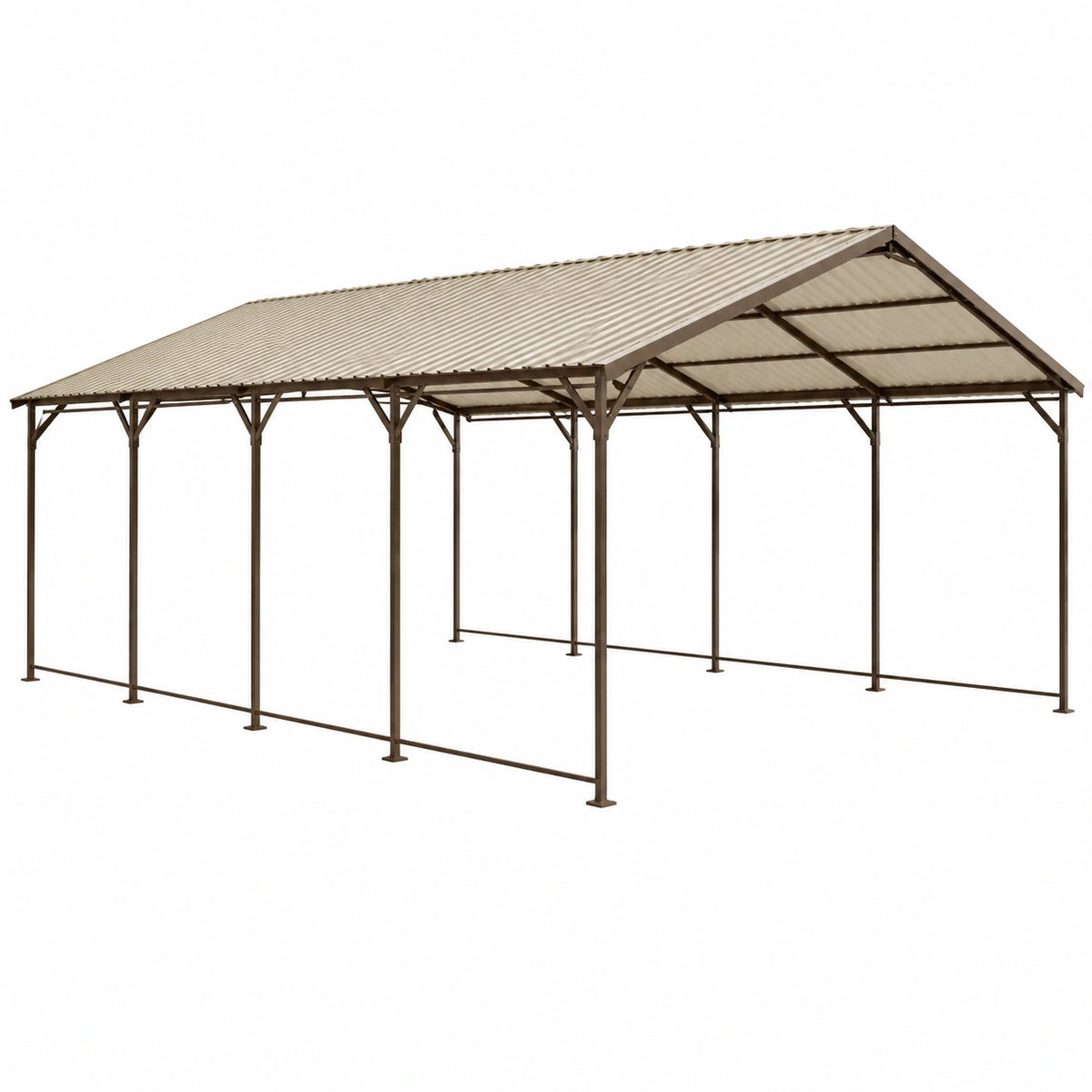 Abri voiture double 600 x 300 x 270 cm en acier brun avec toit ondulé translucide - protection extérieure