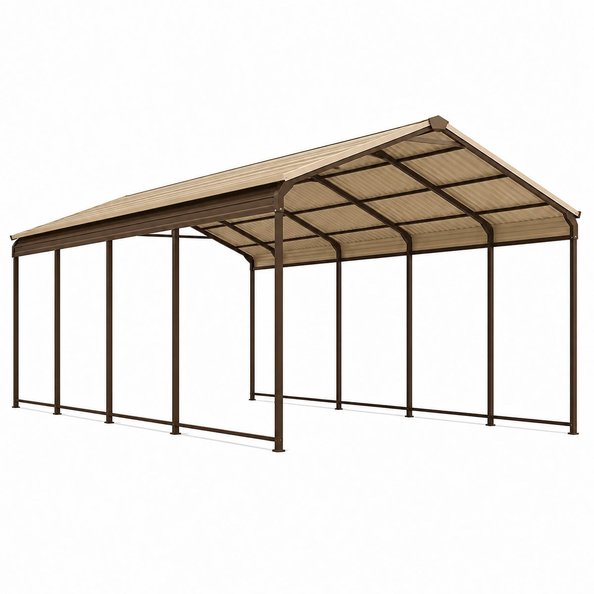 Abri voiture 500 x 300 x 250 cm acier marron avec toit en polycarbonate incliné