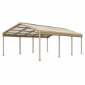 Abri voiture 600 x 300 cm en acier beige avec toit incliné pour extérieur