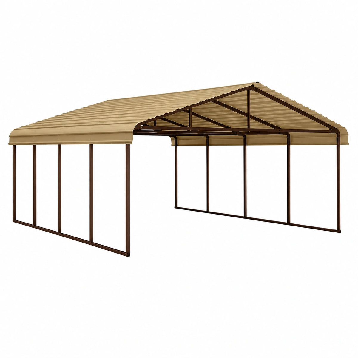 Carport 600 x 300 x 270 cm en acier brun avec toiture beige pour extérieur