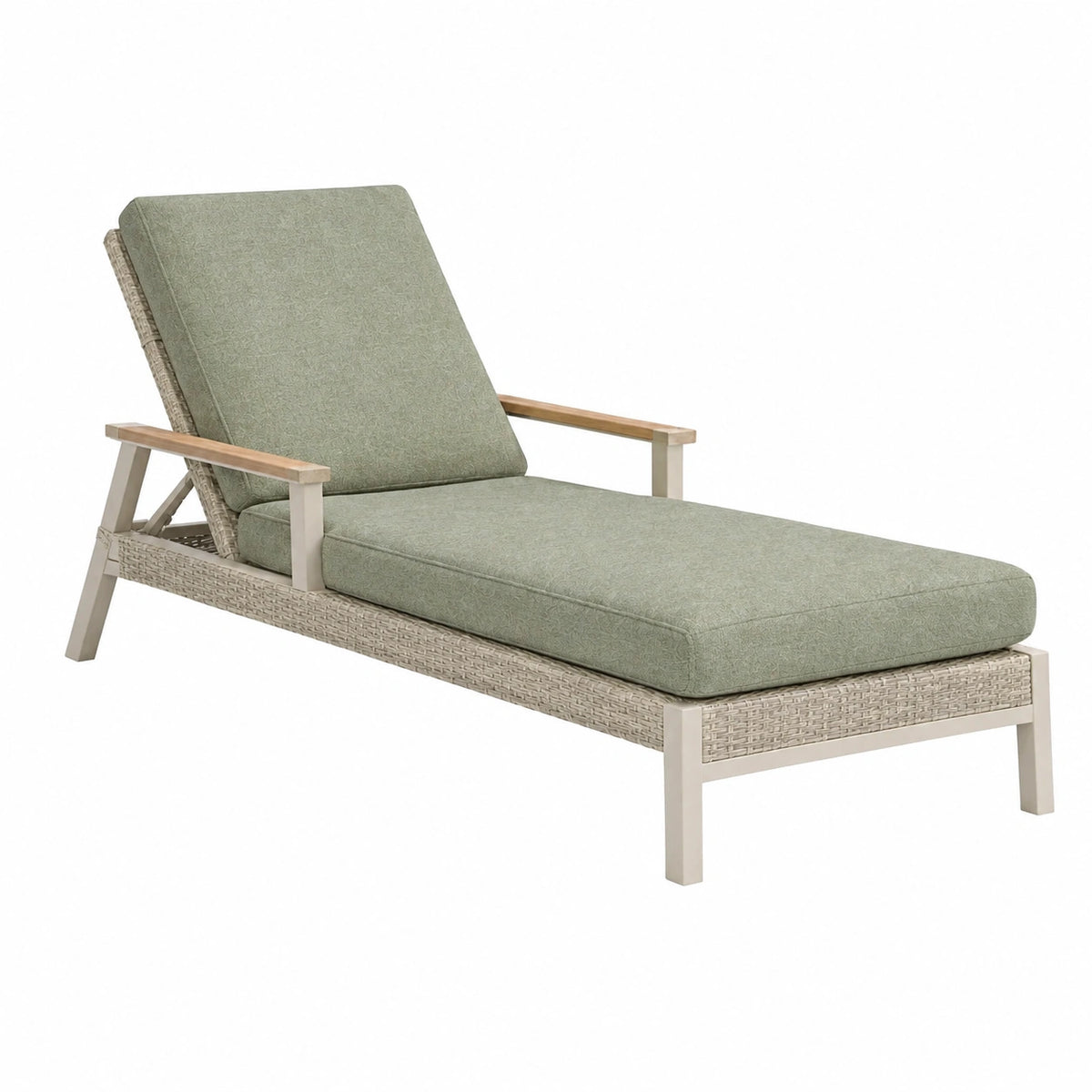Transat de jardin 200 x 75 x 90 cm en aluminium et résine tressée vert sauge avec dossier inclinable