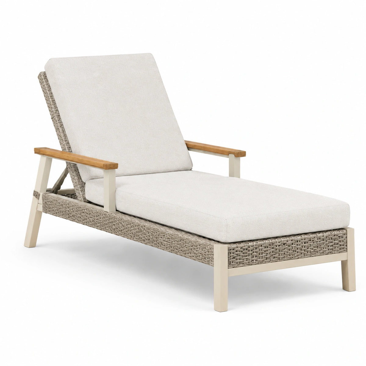 Chaise longue d'extérieur 200 x 75 cm en résine tressée beige avec coussins écrus réglable style contemporain