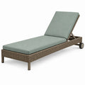 Bain de soleil 200 x 70 cm en résine tressée marron avec coussin vert et dossier réglable
