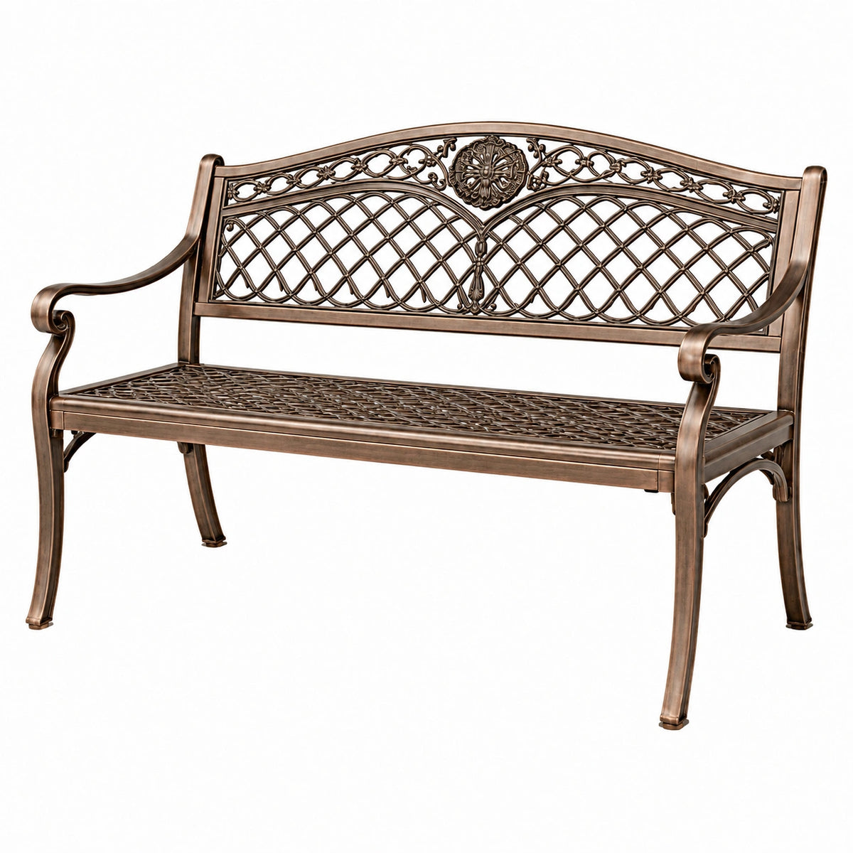 Banc de jardin 122 x 61 x 91 cm en métal bronze style classique
