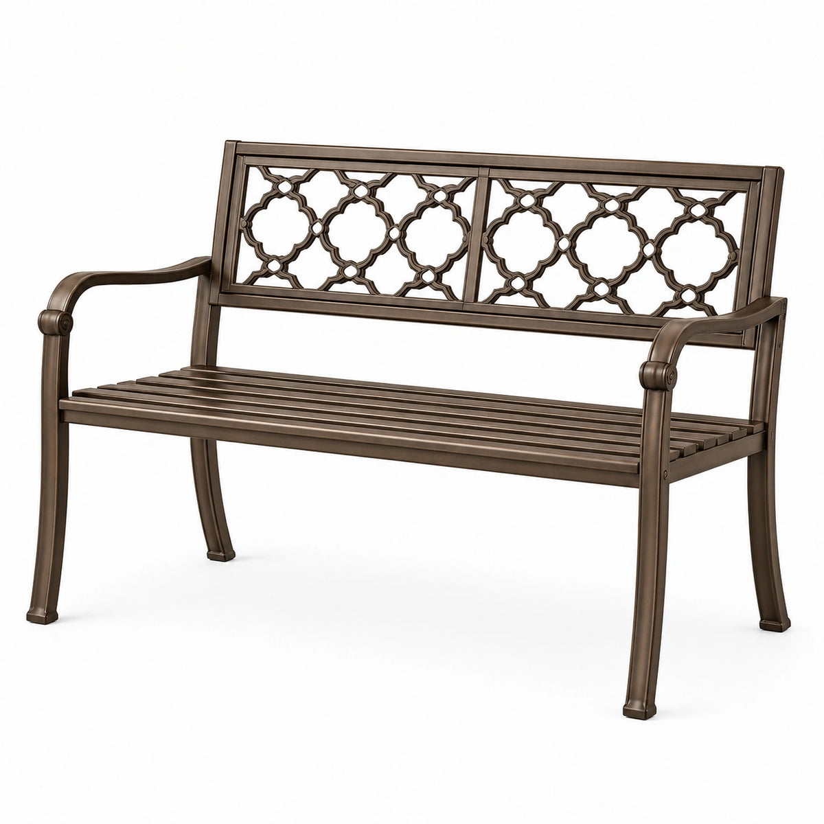 Banc de jardin 125 x 60 x 90 cm en métal brun à dossier ajouré classique