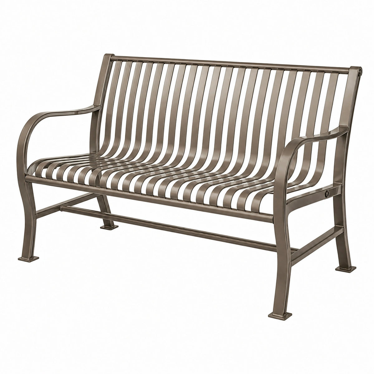 Banc de jardin 127 cm en acier brun à lattes avec accoudoirs