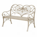 Banc de jardin 120 cm en métal beige - style romantique à motif floral