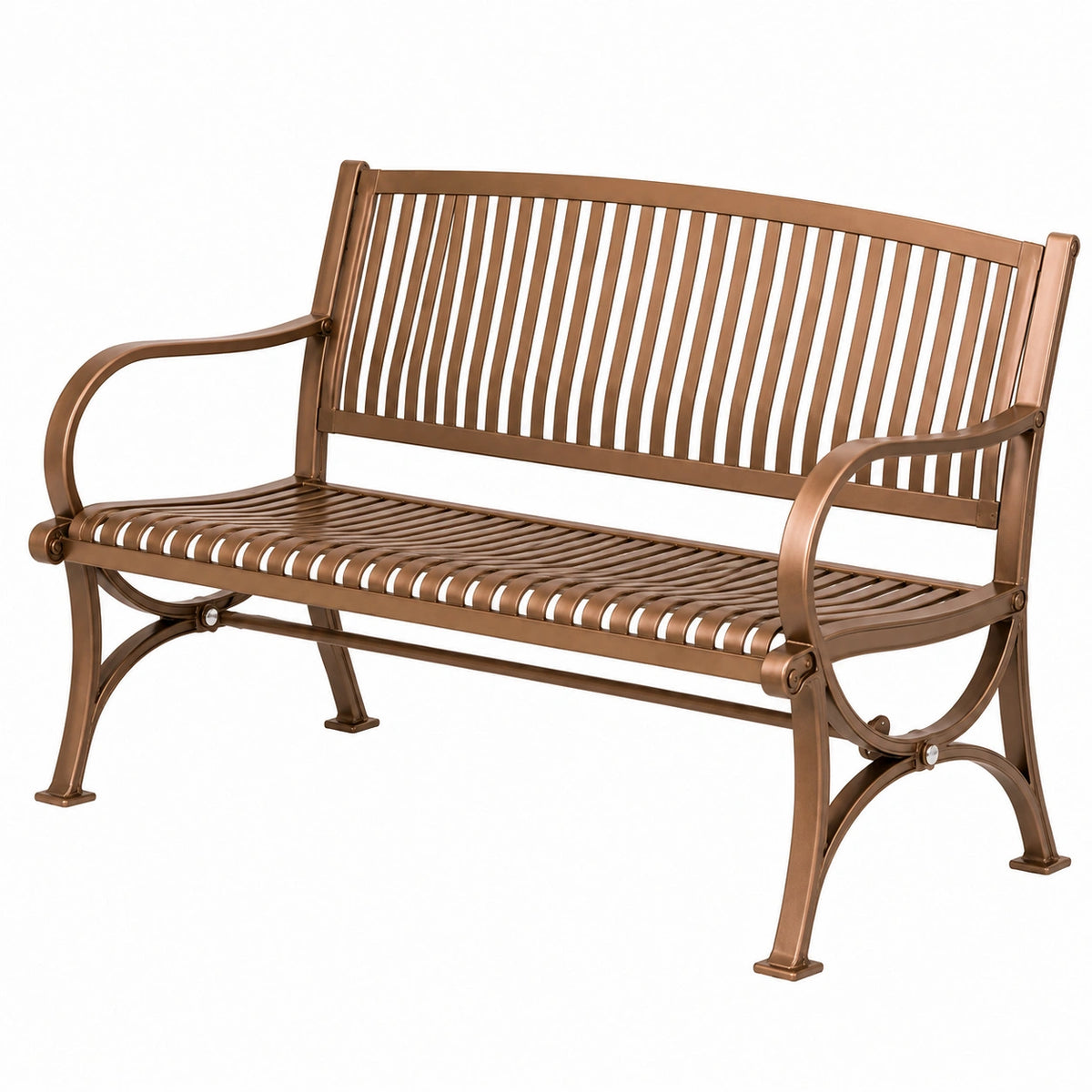Banc de jardin 122 cm en métal bronze à accoudoirs style classique