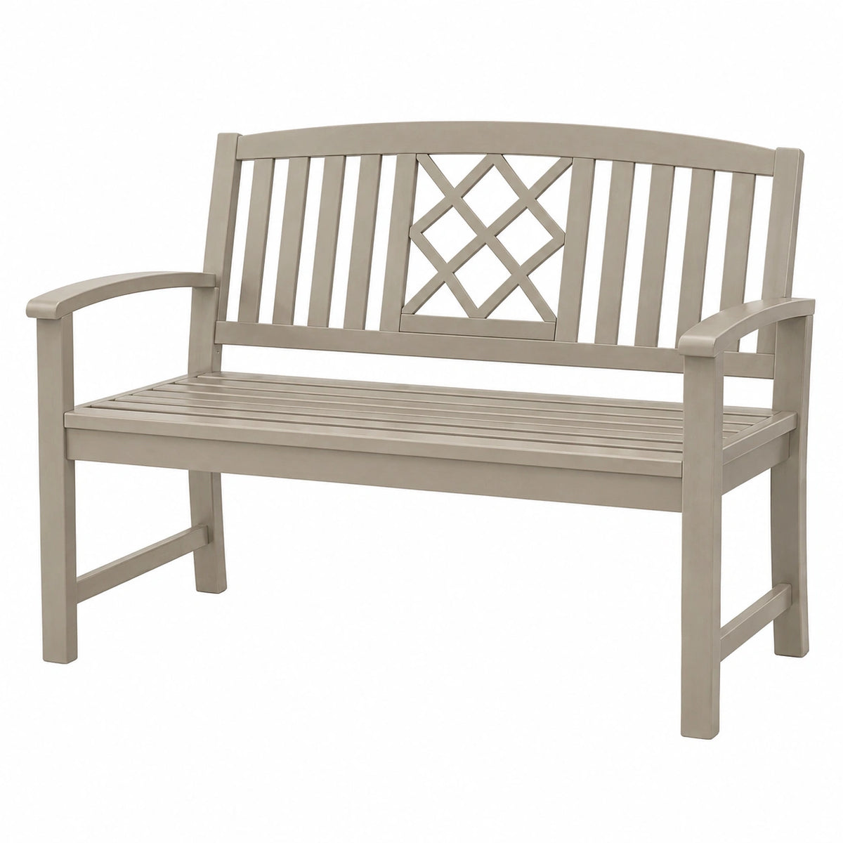 Banc de jardin 122 cm en acier taupe à dossier ajouré