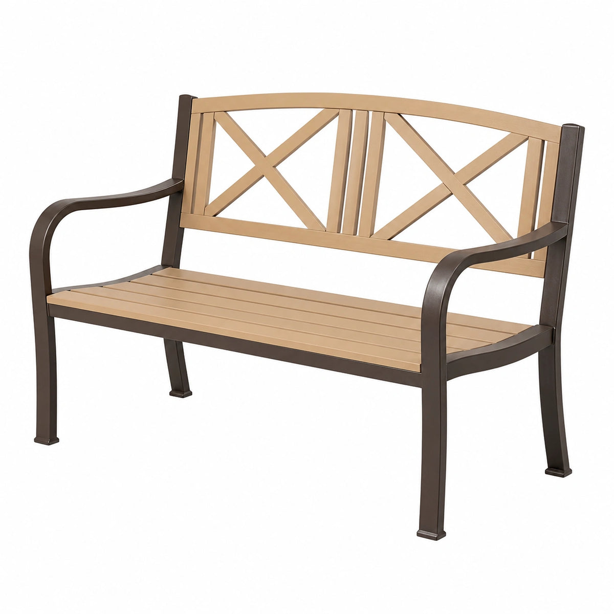 Banc de jardin 122 x 64 x 92 cm en métal beige et marron style classique